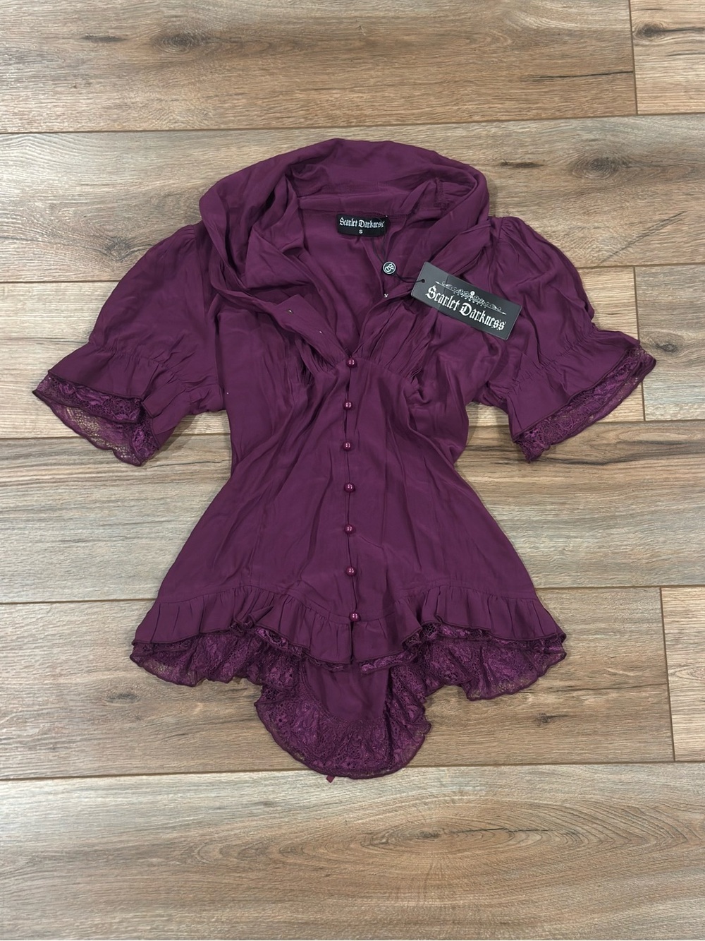 SCARLET DARKNESS Purple Gothic Lace Trim Fairycore Corset Blouse | Size Small